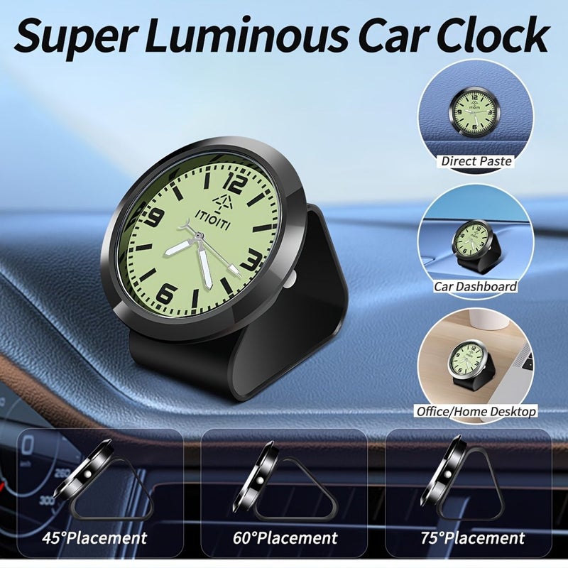 Black Frame Zinc Alloy Luminous Car Clock with Dashboard Bracket Analog Clock for Car Home Office Use 3 Connection Options - Image 5