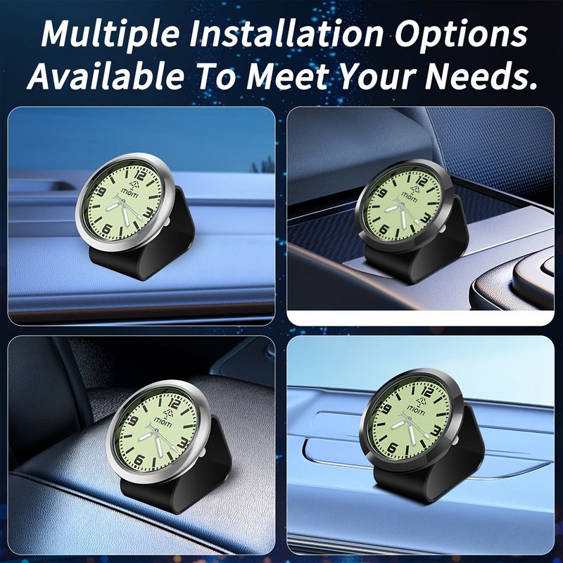 Black Frame Zinc Alloy Luminous Car Clock with Dashboard Bracket Analog Clock for Car Home Office Use 3 Connection Options - Image 2
