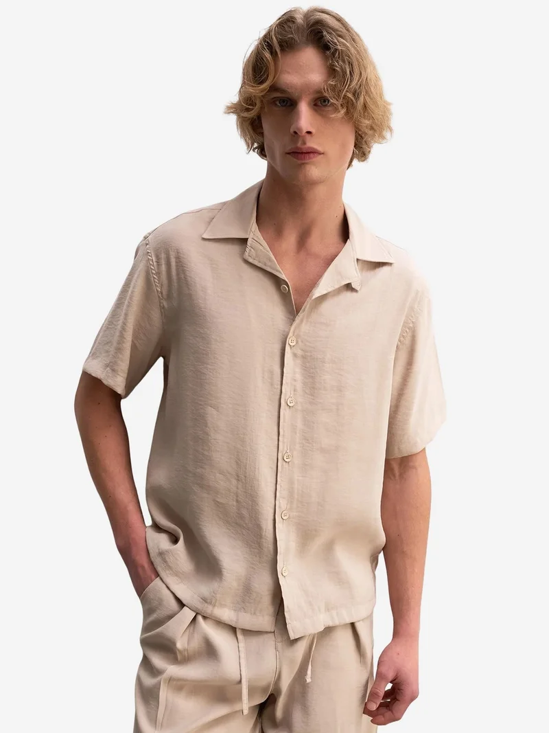 Giesto GIESTO Men's relaxed short sleeve woven shirt with tie detail