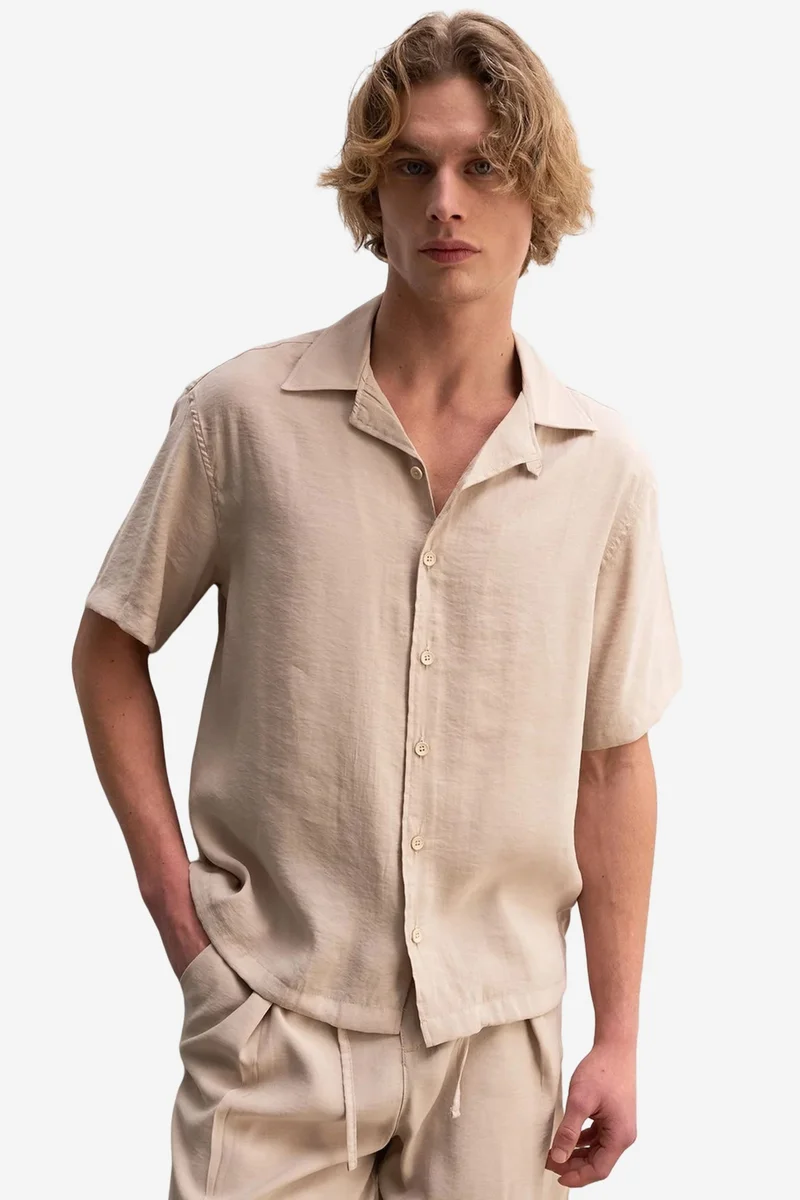 Giesto Beige Natural GIESTO Men's relaxed short sleeve woven shirt with tie detail for Men | Best Price UAE