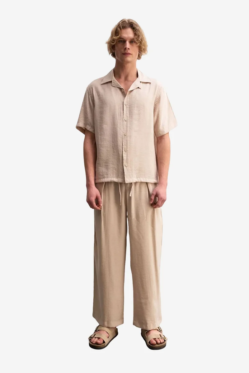 Giesto Beige Natural GIESTO Men's relaxed short sleeve woven shirt with tie detail for Men | Best Price UAE