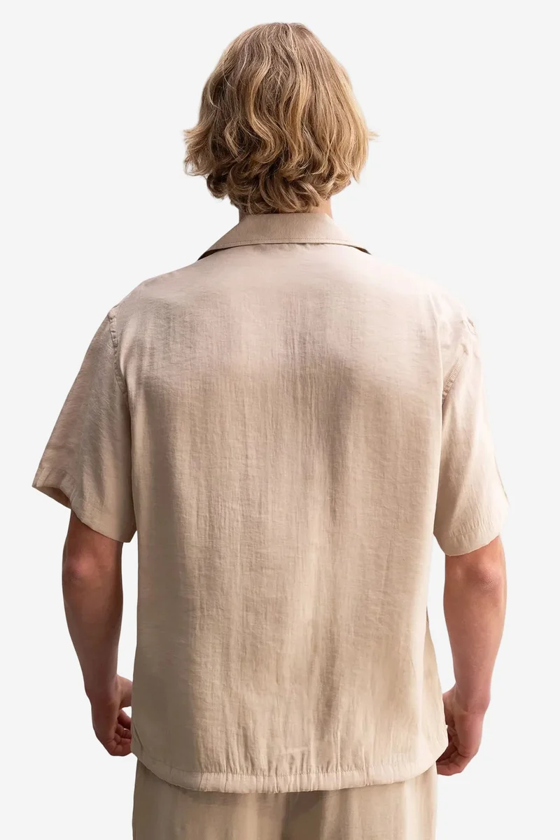 Giesto Beige Natural GIESTO Men's relaxed short sleeve woven shirt with tie detail for Men | Best Price UAE