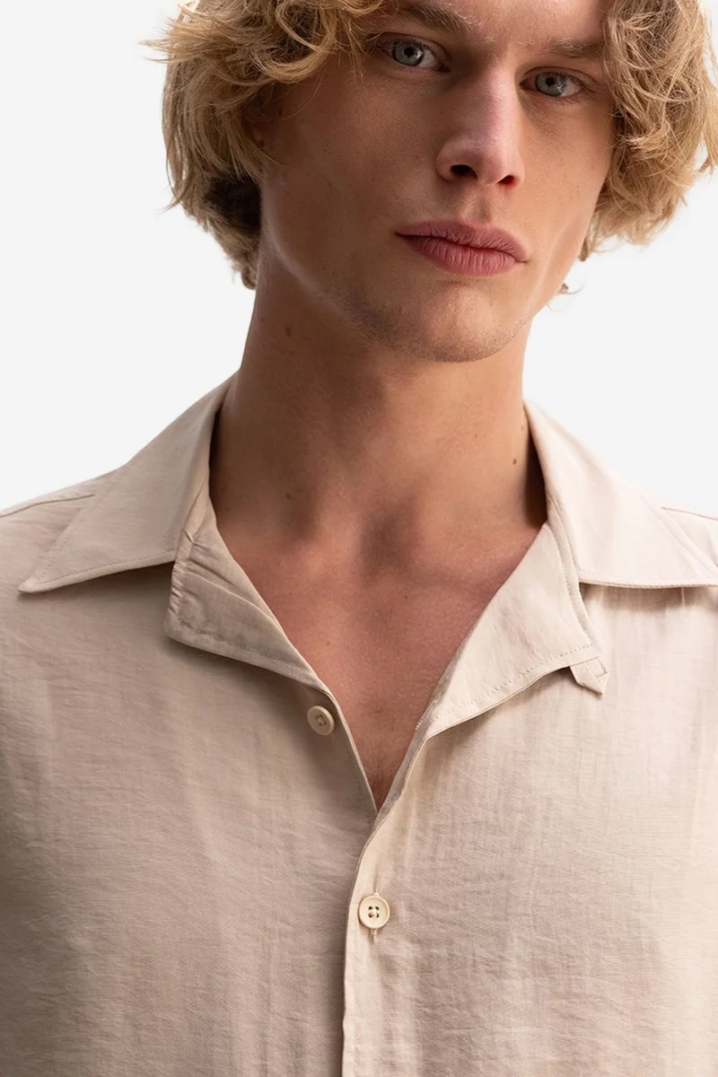 Giesto Beige Natural GIESTO Men's relaxed short sleeve woven shirt with tie detail for Men | Best Price UAE