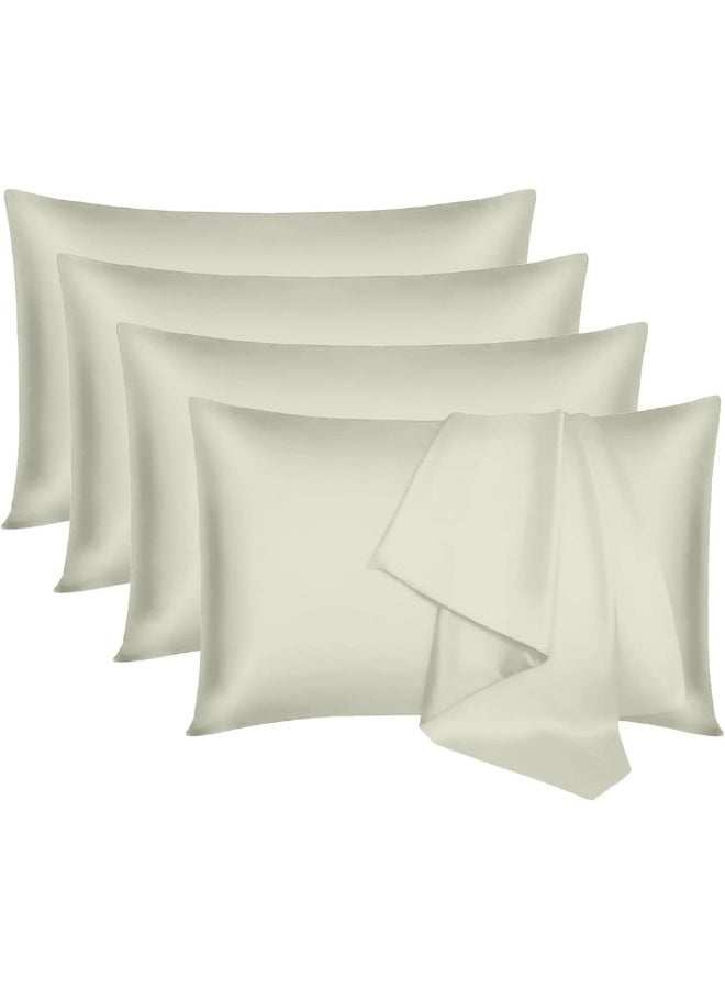 Hotel Linen Klub عبوة من 4 أغطية وسائد قياسية - قطن فاخر 100% 250TC ساتين بتصميم أنيق بسيط، الحجم: 50 × 75 سم، كريمي ناعم لمسة من الرقي في غرفة نومك - Image 1
