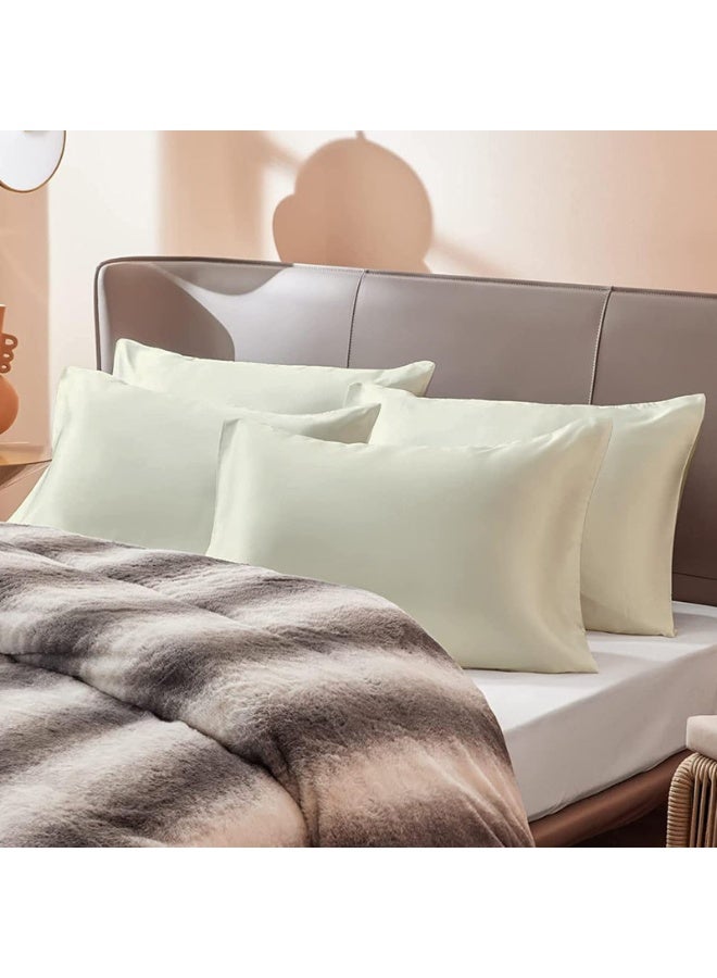 Hotel Linen Klub عبوة من 4 أغطية وسائد قياسية - قطن فاخر 100% 250TC ساتين بتصميم أنيق بسيط، الحجم: 50 × 75 سم، كريمي ناعم لمسة من الرقي في غرفة نومك - Image 2