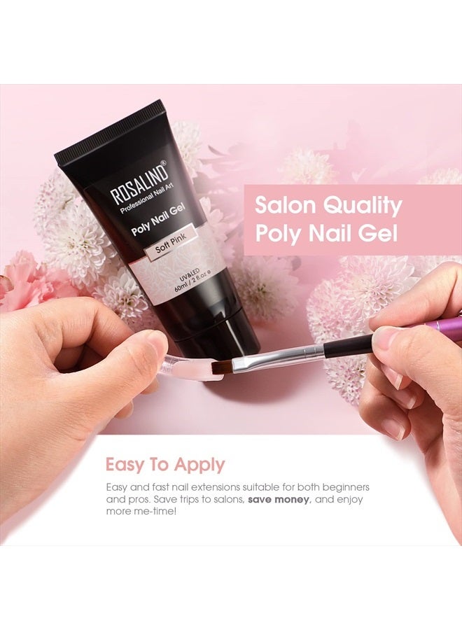 Rosalind Pink Poly Nail Gel, 60ml Soft Pink Poly Extension Gel for Nail Natural Builder Nail Gel Pink Color, Light Pink Poly Extension Nail Decoration Long-Lasting Poly Acrylic Nail Enhancement Gel fo - Image 4