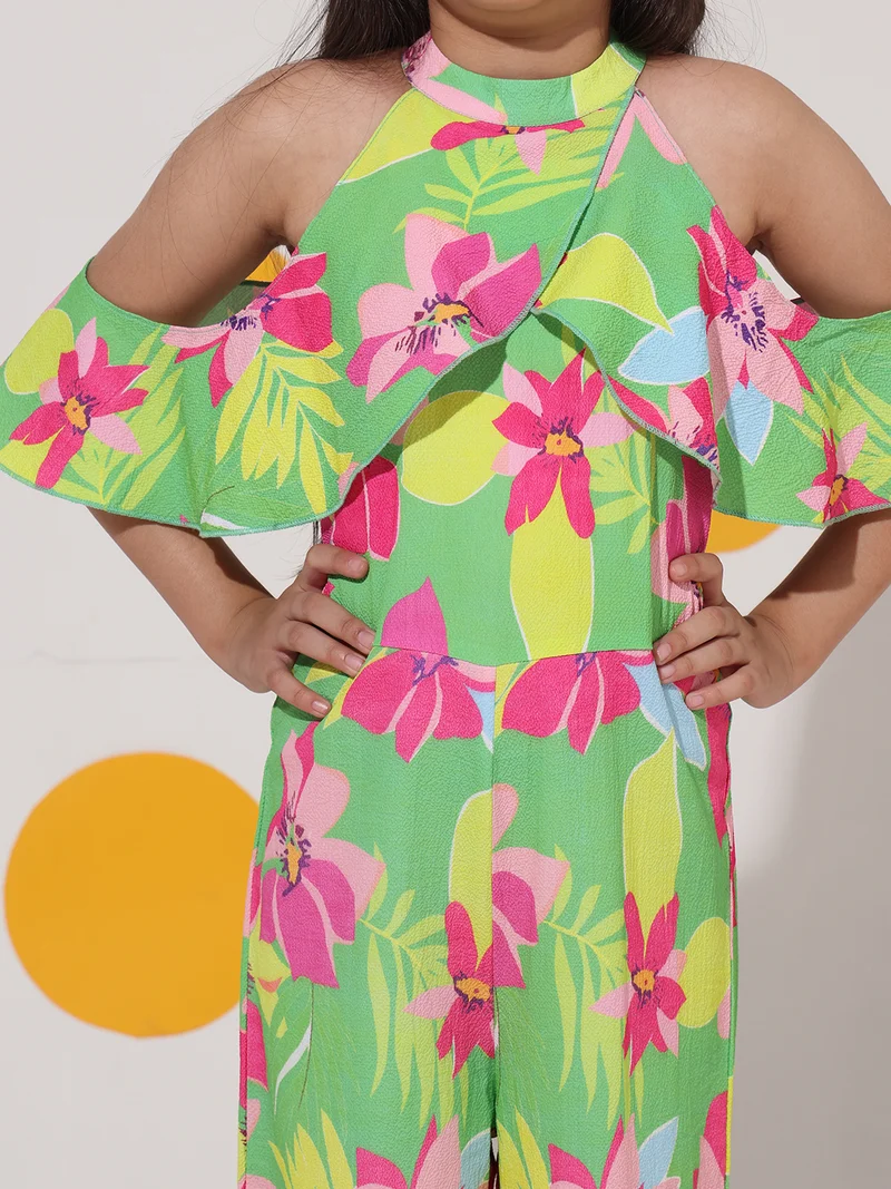 آزرز جمبسوت بناتي أخضر بطبعات كرز وجيري من قماش السيرساكر كامل الطول