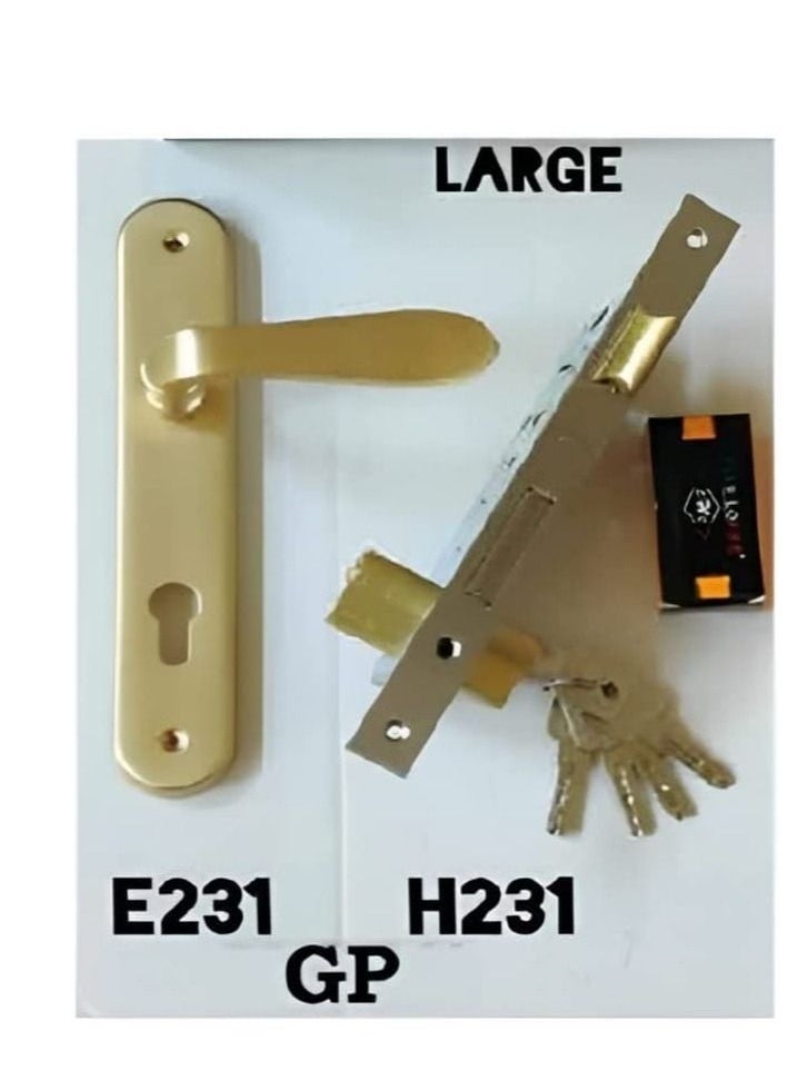 ABBASALI wooden door handle and door lock for Entrance And Interior Doors Large Model E231-H231 (GOLD) 