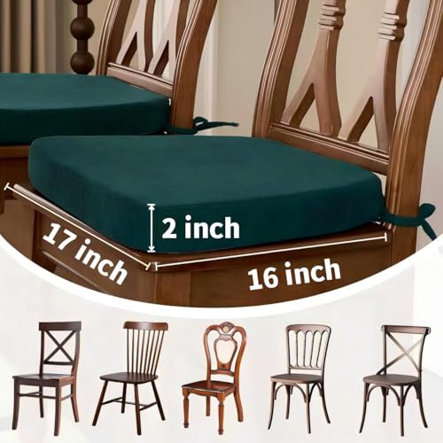Nobildonna Dining Chair Cushions Set of 42 Thick HighDensity Foam Chair Pads with Ties and NonSlip Bottom Removable Washable Cover for Dining and Kitchen 17x16 Hunter Green - Image 3