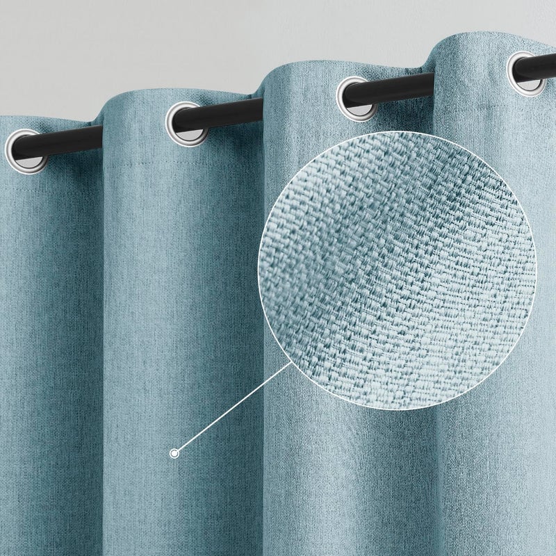 Treatmentex Linen Blue Blackout Curtains for Bedroom  52 inches Wide  84 inches Length Energy Saving Burlap Texture Window Curtains for Living Room Guest Room Home Office  2 Panels Set Grommet Top - Image 1
