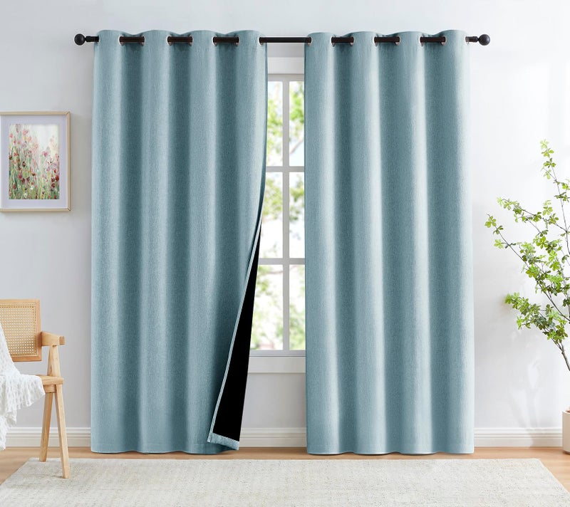Treatmentex Linen Blue Blackout Curtains for Bedroom  52 inches Wide  84 inches Length Energy Saving Burlap Texture Window Curtains for Living Room Guest Room Home Office  2 Panels Set Grommet Top - Image 2