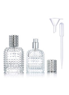 Travel Perfume Glass Spray Bottle 2 Pack 30ml 50ml Pineapple Refillable Perfume Atomiser Square Grids Portable Clear Travel Refillable Perfume Glass Empty Bottle With 4 Perfume Dispenser