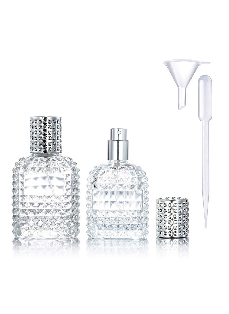 SYOSI - Travel Perfume Glass Spray Bottle 2 Pack 30ml 50ml Pineapple Refillable Perfume Atomiser Square Grids Portable Clear Travel Refillable Perfume Glass Empty Bottle With 4 Perfume Dispenser - Image 1