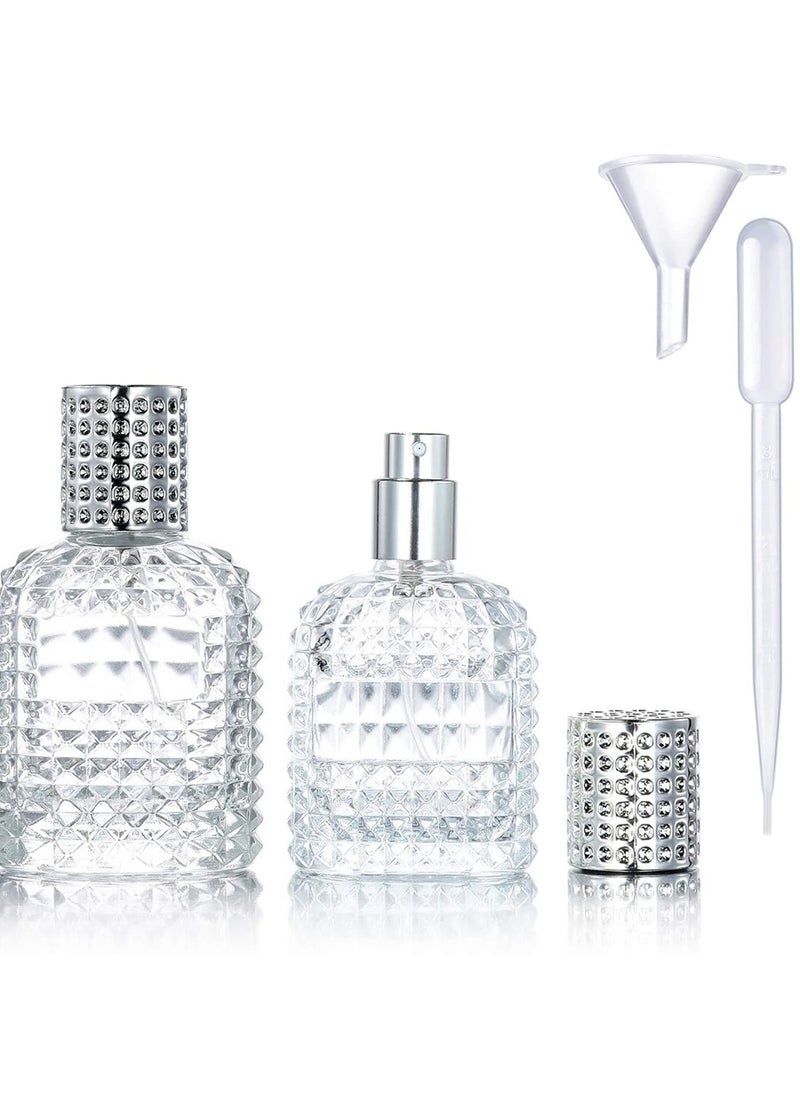SYOSI - Travel Perfume Glass Spray Bottle 2 Pack 30ml 50ml Pineapple Refillable Perfume Atomiser Square Grids Portable Clear Travel Refillable Perfume Glass Empty Bottle With 4 Perfume Dispenser - Image 1