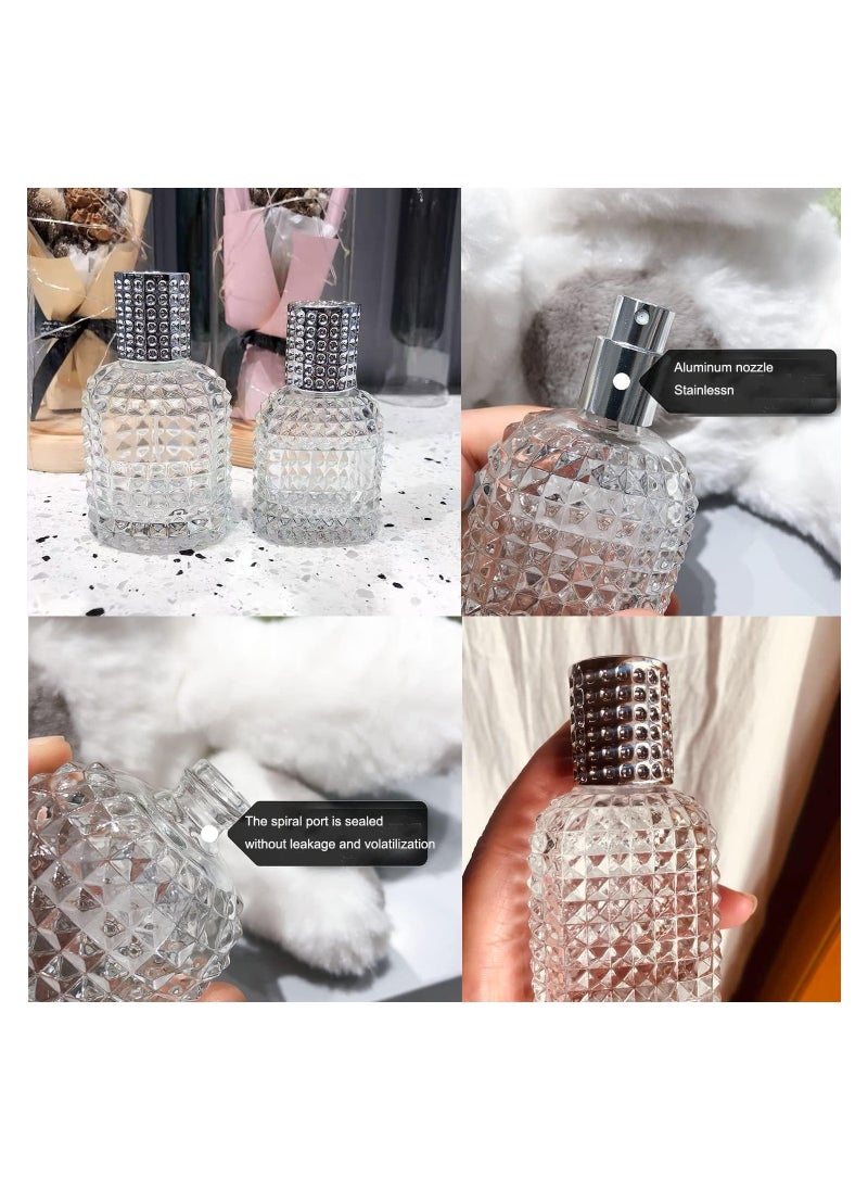 SYOSI - Travel Perfume Glass Spray Bottle 2 Pack 30ml 50ml Pineapple Refillable Perfume Atomiser Square Grids Portable Clear Travel Refillable Perfume Glass Empty Bottle With 4 Perfume Dispenser - Image 1