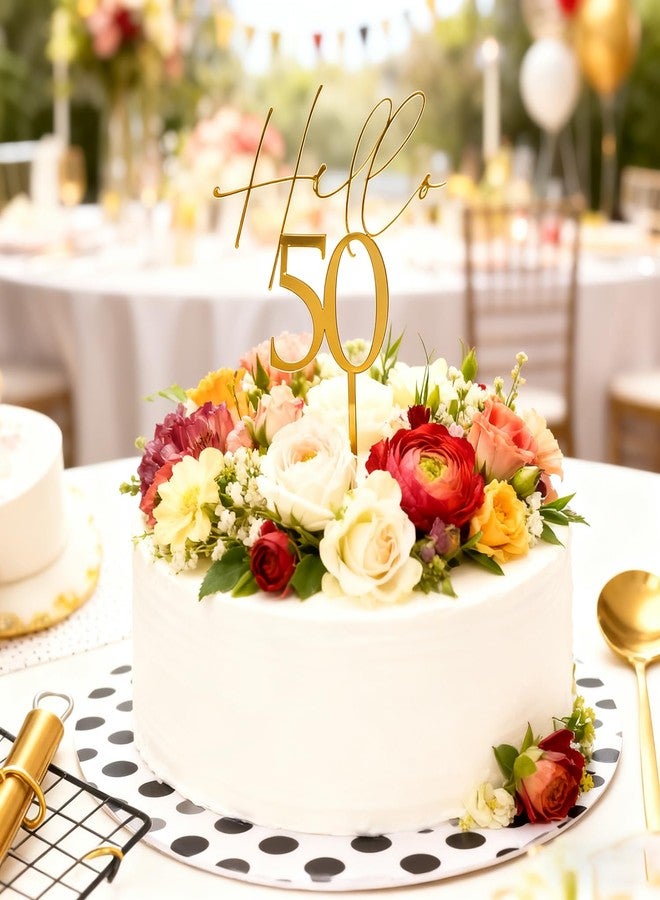 ريماكس غطاء كعكة من الأكريليك الذهبي "مرحباً بالخمسين" - زينة كعكة "هتاف للخمسين عاماً" - غطاء كعكة رائع - زينة لافتة حفل زفاف بمناسبة الذكرى الخمسين (50) - Image 5