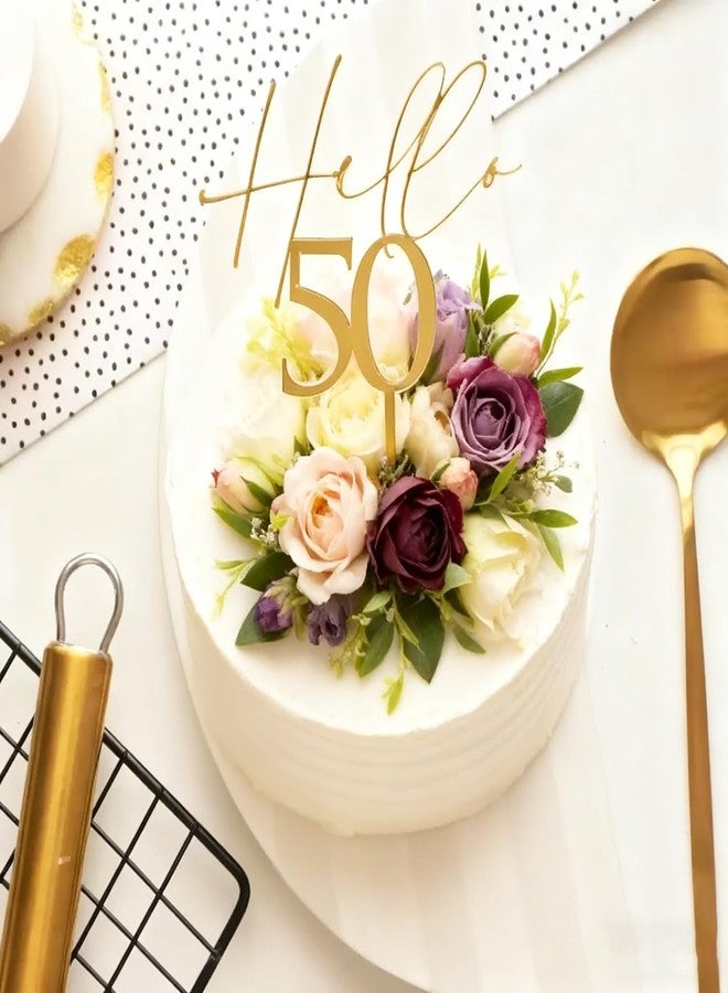 ريماكس غطاء كعكة من الأكريليك الذهبي "مرحباً بالخمسين" - زينة كعكة "هتاف للخمسين عاماً" - غطاء كعكة رائع - زينة لافتة حفل زفاف بمناسبة الذكرى الخمسين (50) - Image 2