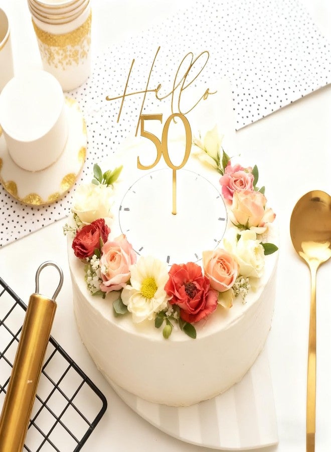 ريماكس غطاء كعكة من الأكريليك الذهبي "مرحباً بالخمسين" - زينة كعكة "هتاف للخمسين عاماً" - غطاء كعكة رائع - زينة لافتة حفل زفاف بمناسبة الذكرى الخمسين (50) - Image 4