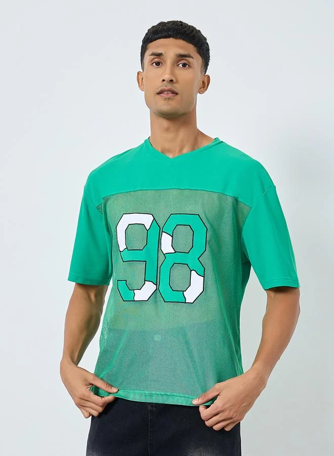 Styli Oversized Cut and Sew Detailing Graphic Printed T-Shirt