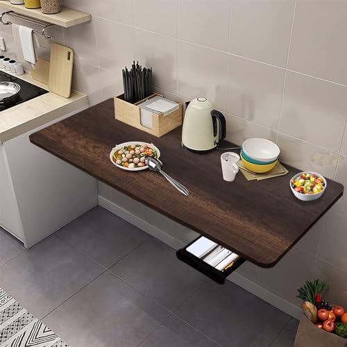 QARA 16X40 inches Wall Mounted Wooden Folding Study Table| Wall Mount Table Foldable Laptop Desk for Home and Office Computer| Walnut Oak - Image 1