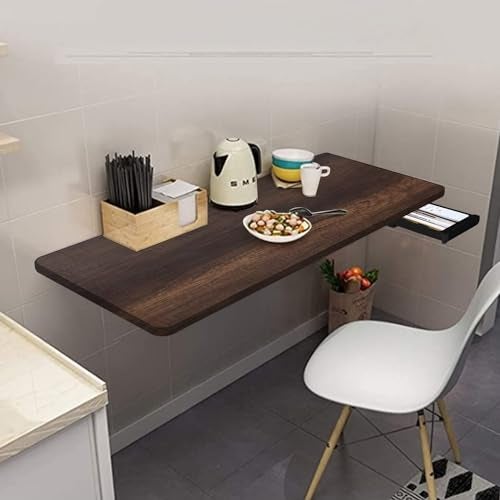 QARA 16X40 inches Wall Mounted Wooden Folding Study Table| Wall Mount Table Foldable Laptop Desk for Home and Office Computer| Walnut Oak - Image 2