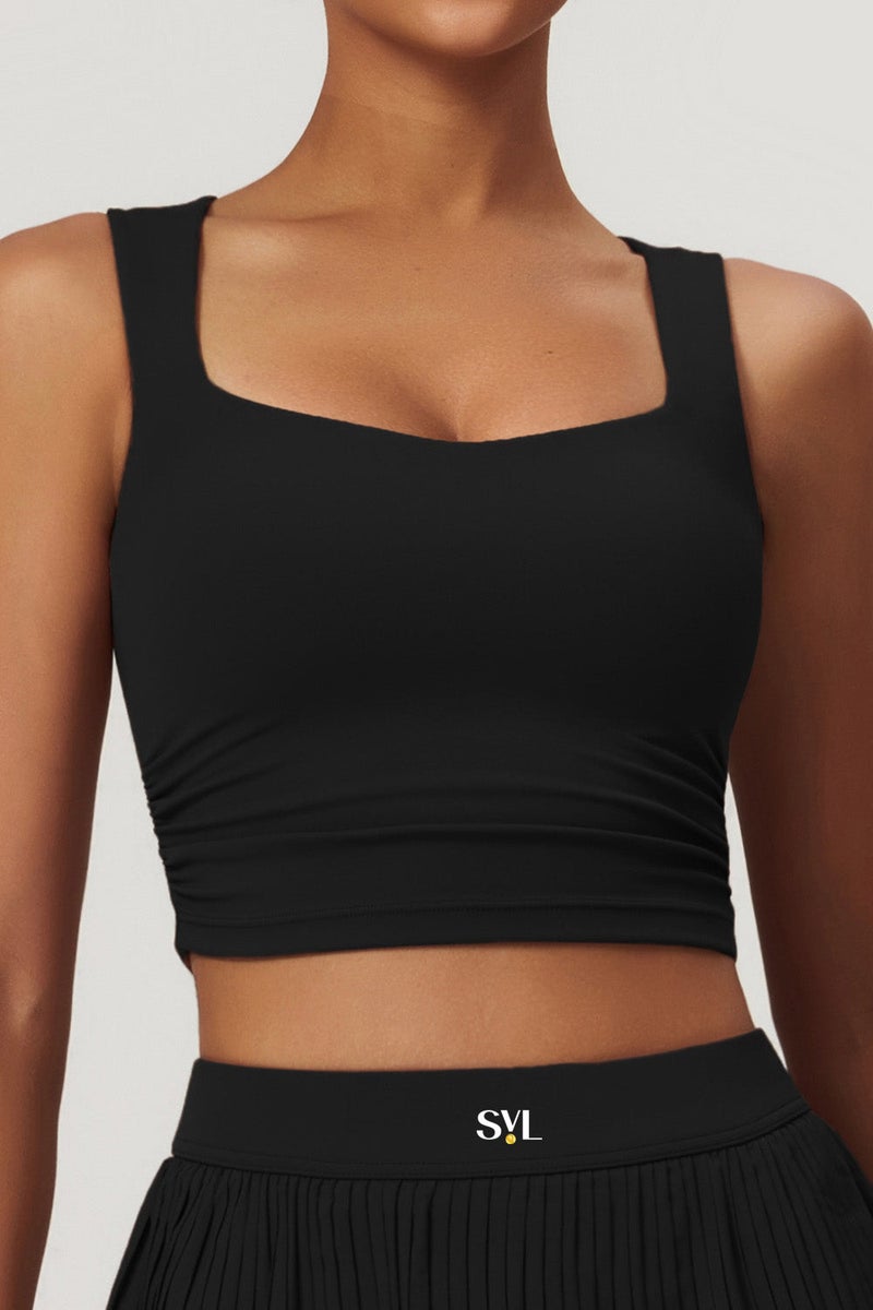 SVL Plush Pleat Padel & Tennis Crop Top with Built-in Bra, Removable Pads - Image 1