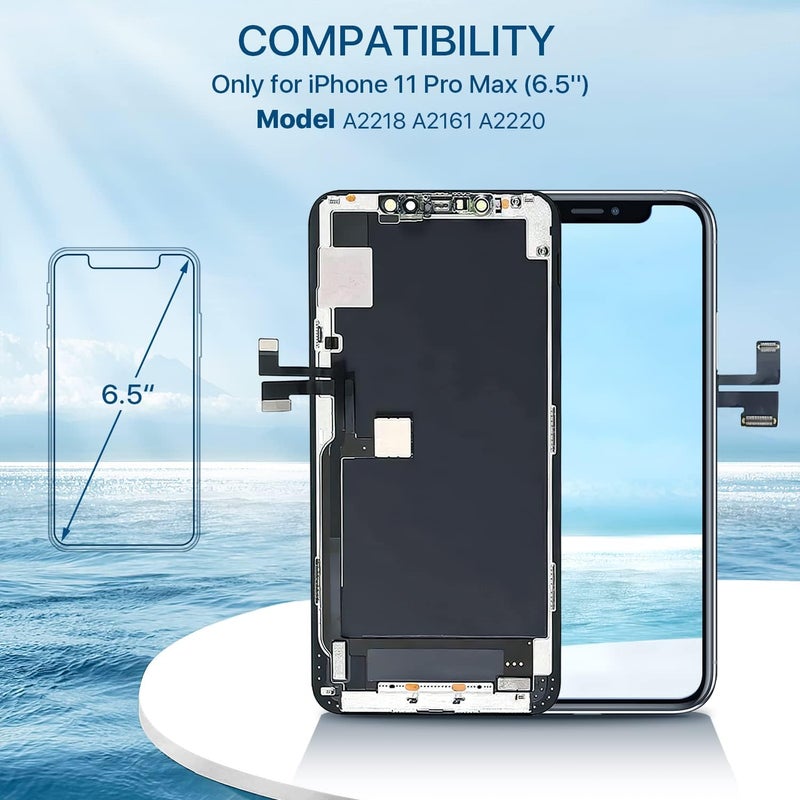FFtopu iPhone 11 Pro Max Screen Replacement Kit 6.5'' LCD Display 3D Touch Full HD Digitizer Full Assembly Repair Kits Waterproof Frame Sticker+Screen Protector not for Model 11 and 11 Pro - Image 2