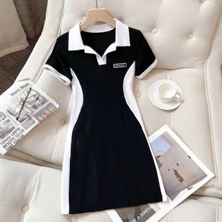 Summer New plus size Student Collar Summer All-match Slimming Western Style Color Matching Design Sense Belly Covering dress Black - pzsku/Z056677AB6571EE40090CZ/45/1746228830/38efb1cb-9fdd-4eb9-a935-964e8097df19