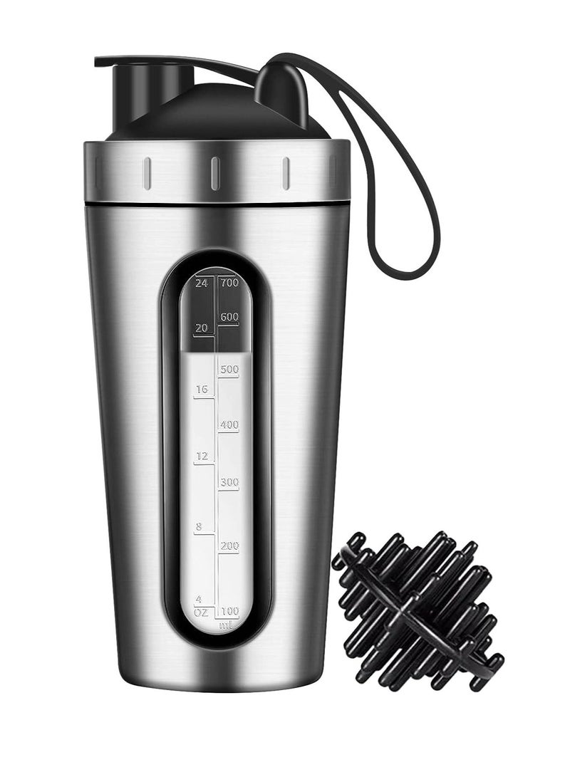 WEONE Protein Shaker Bottle 28oz Shaker Bottles for Protein Mixes and Pre Workout Protein Shaker Cup with Shaker Ball Visible Window Stainless Steel Shaker Bottle Leak Proof Silver - Image 1