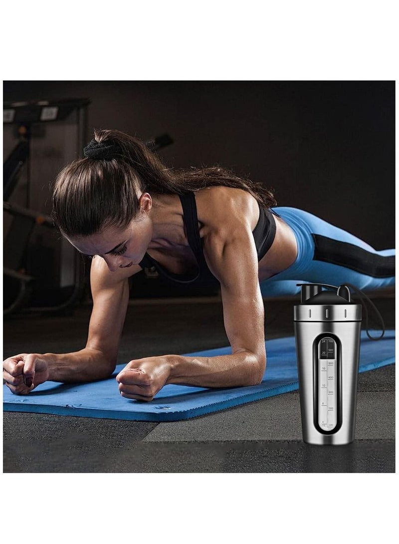 WEONE Protein Shaker Bottle 28oz Shaker Bottles for Protein Mixes and Pre Workout Protein Shaker Cup with Shaker Ball Visible Window Stainless Steel Shaker Bottle Leak Proof Silver - Image 3