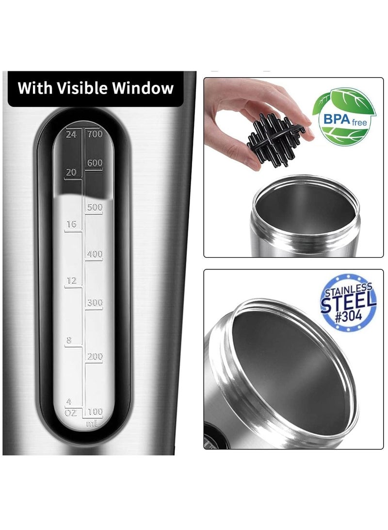 WEONE Protein Shaker Bottle 28oz Shaker Bottles for Protein Mixes and Pre Workout Protein Shaker Cup with Shaker Ball Visible Window Stainless Steel Shaker Bottle Leak Proof Silver - Image 2