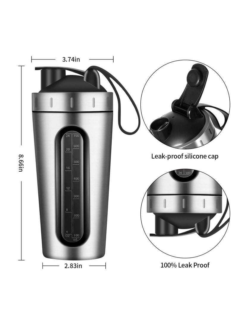 WEONE Protein Shaker Bottle 28oz Shaker Bottles for Protein Mixes and Pre Workout Protein Shaker Cup with Shaker Ball Visible Window Stainless Steel Shaker Bottle Leak Proof Silver - Image 5
