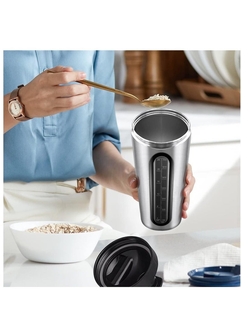 WEONE Protein Shaker Bottle 28oz Shaker Bottles for Protein Mixes and Pre Workout Protein Shaker Cup with Shaker Ball Visible Window Stainless Steel Shaker Bottle Leak Proof Silver - Image 4