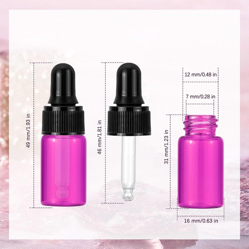 Kesell 3ml Empty Refillable Glass Essential Oil Bottles, 1/10 Oz Mini Glass Dropper Bottles Vials with Glass Dropper Bottle, Pack of 20 - Image 3