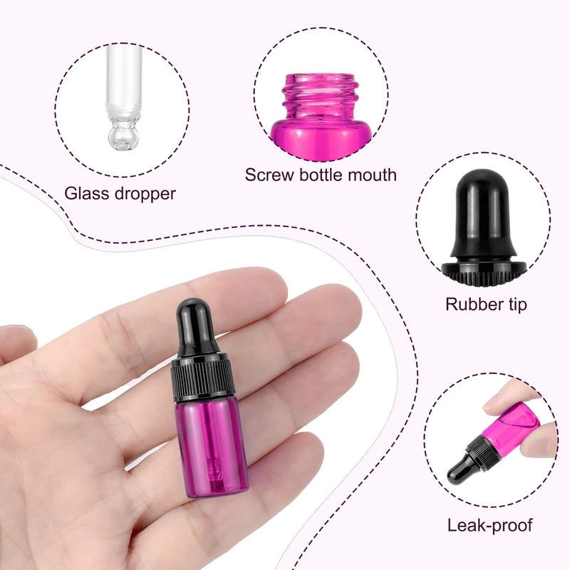 Kesell 3ml Empty Refillable Glass Essential Oil Bottles, 1/10 Oz Mini Glass Dropper Bottles Vials with Glass Dropper Bottle, Pack of 20 - Image 2