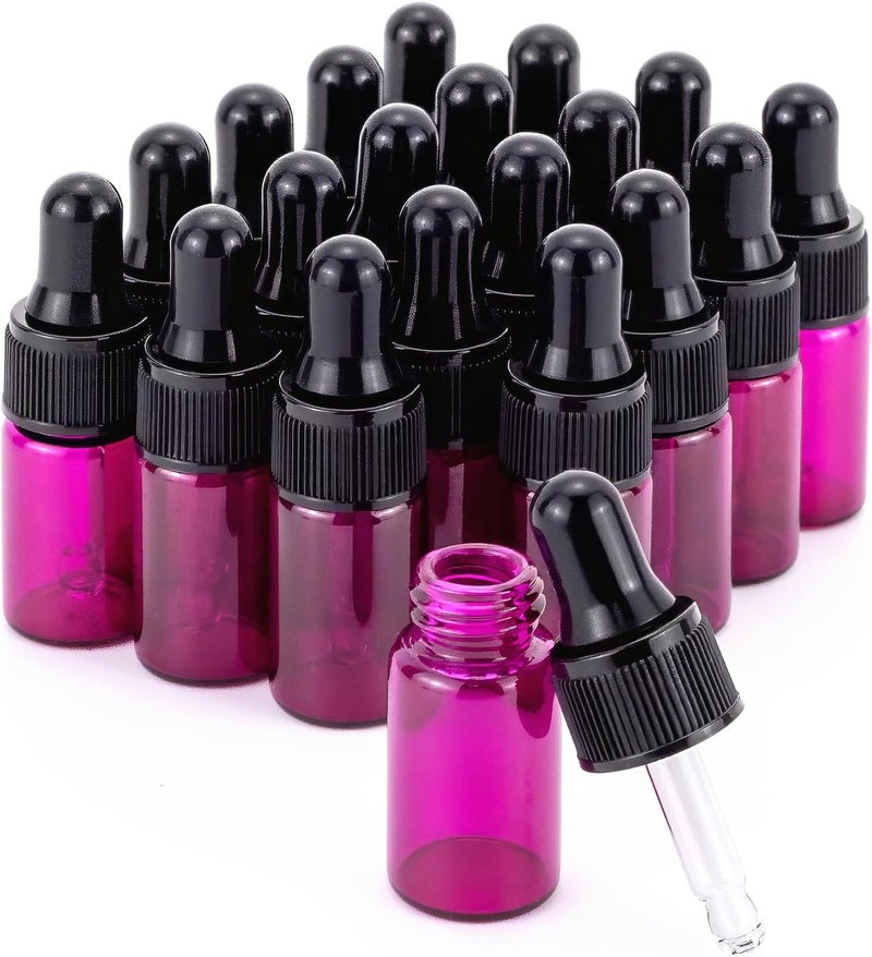 Kesell 3ml Empty Refillable Glass Essential Oil Bottles, 1/10 Oz Mini Glass Dropper Bottles Vials with Glass Dropper Bottle, Pack of 20 - Image 1