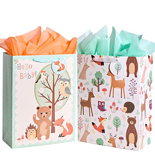SUNCOLOR 165 Extra Large Gift Bags for Baby Shower with Tissue Paper2 Pack Hello Baby - Image 2