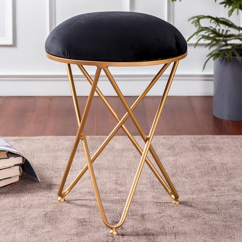 nestroots nestroots Ottoman Stool for Living Room Stool for Sitting |Metallic Ottoman Stool for Bedroom pouffes Side Table (22 inch Black Cross)  - Image 1