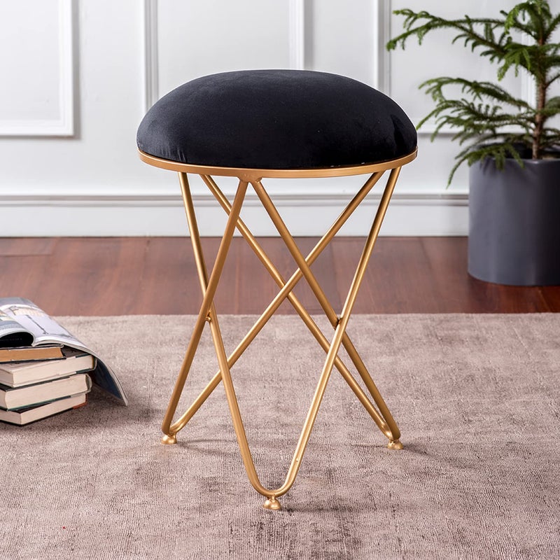 nestroots nestroots Ottoman Stool for Living Room Stool for Sitting |Metallic Ottoman Stool for Bedroom pouffes Side Table (22 inch Black Cross)  - Image 3