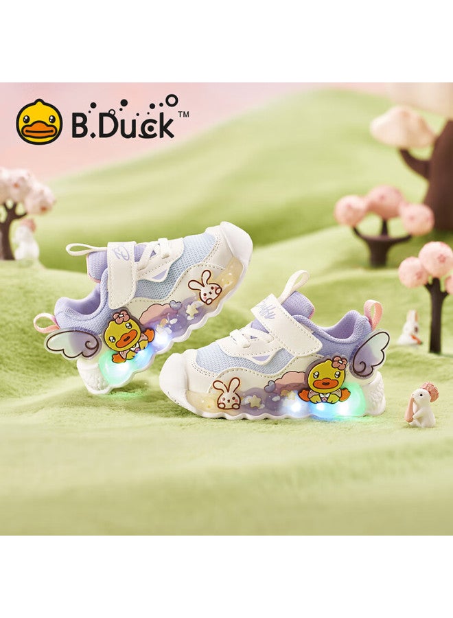B.duck Children's Shoes, Girls' Soft-soled Sneakers, Light-up Shoes, Autumn Season, Luminous Running Shoes, 5015a, Light Blue, Size 29 - Image 1