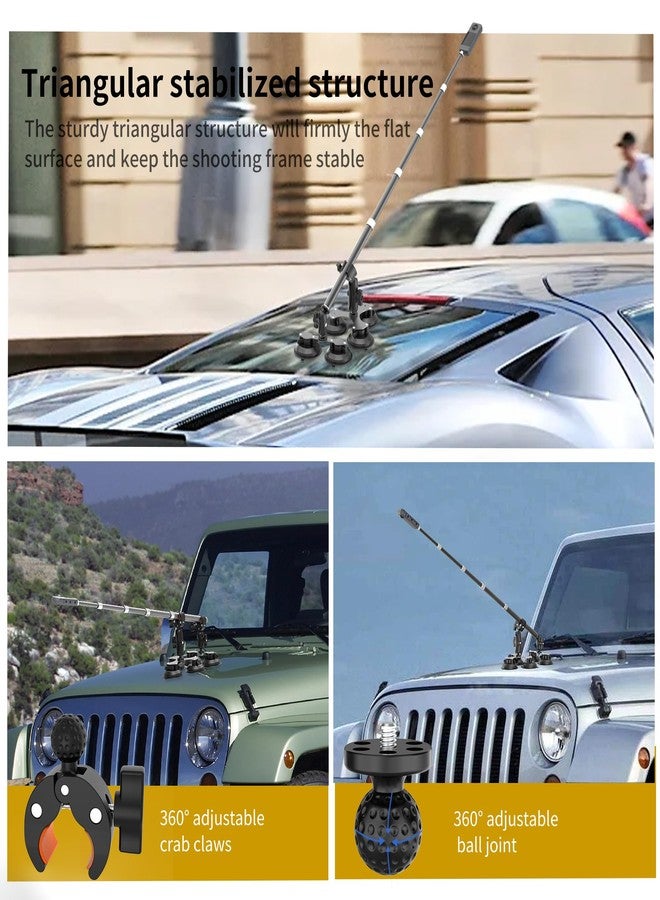 aoeyoo Upgraded Strong Suction Car Mount for Insta360 X5 X4 X3 X2, 5 in 1 Suction Mount Kit with 59" Invisible Selfie Stick Compatible with GoPro 13 12 11 Action Camera (Premium Locking Drop Proof Version) - Image 3