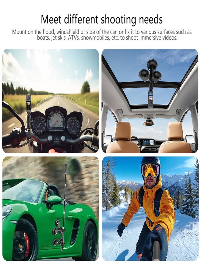 aoeyoo Upgraded Strong Suction Car Mount for Insta360 X5 X4 X3 X2, 5 in 1 Suction Mount Kit with 59" Invisible Selfie Stick Compatible with GoPro 13 12 11 Action Camera (Premium Locking Drop Proof Version) - Image 5