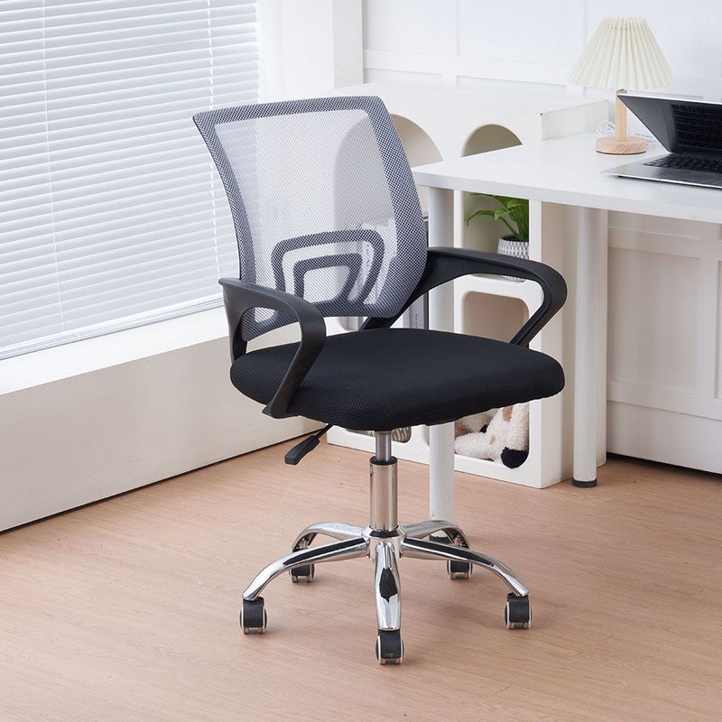 DANUBE HOME كرسي مكتب هيرالد - ظهر عالي قماش رمادي/أسود مفروشات مكتبية، إطار معدني، مقعد مريح لشخص واحد للمنزل والمكتب - Image 1