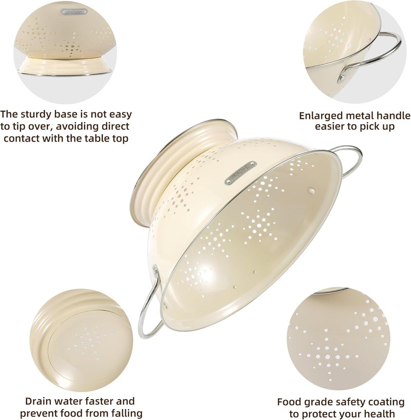 BeFare Metal Colander 2 Pack, Strainer Bowel with Handles 2Qt & 6Qt Powder Coated Solid Ring Base Heavey Duty Kitchen Drainer Basket for Pasta Veggies and Fruits,New Home Apartment Essentials (Almond Cream) - Image 5
