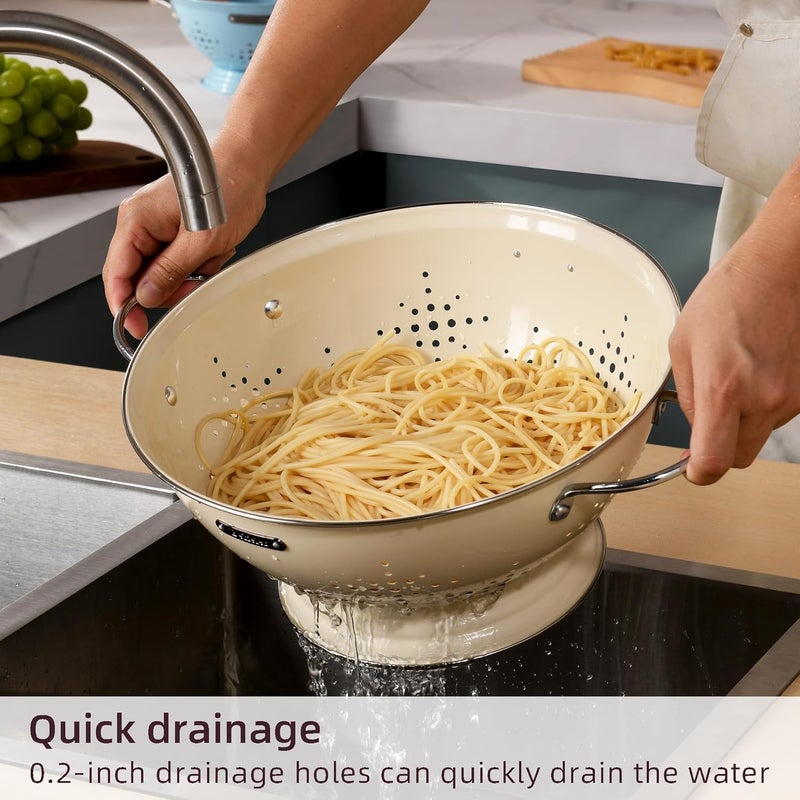 BeFare Metal Colander 2 Pack, Strainer Bowel with Handles 2Qt & 6Qt Powder Coated Solid Ring Base Heavey Duty Kitchen Drainer Basket for Pasta Veggies and Fruits,New Home Apartment Essentials (Almond Cream) - Image 3