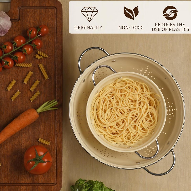 BeFare Metal Colander 2 Pack, Strainer Bowel with Handles 2Qt & 6Qt Powder Coated Solid Ring Base Heavey Duty Kitchen Drainer Basket for Pasta Veggies and Fruits,New Home Apartment Essentials (Almond Cream) - Image 4