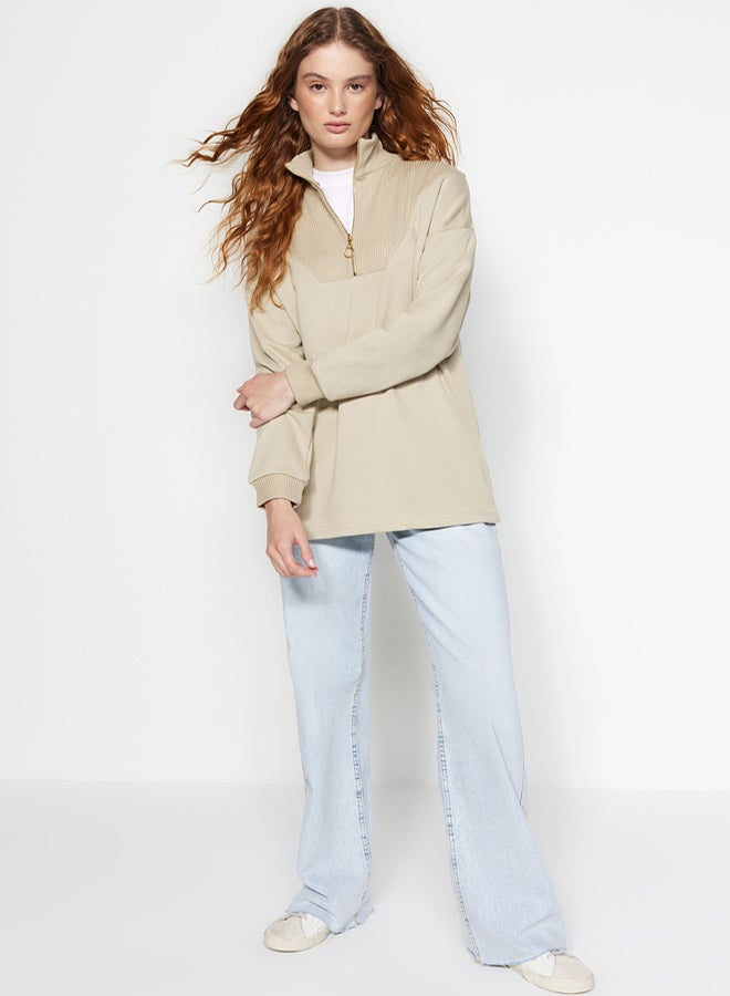 trendyol Knitted Sweatshirt - Stone Zipper and Collar Detail - Image 2