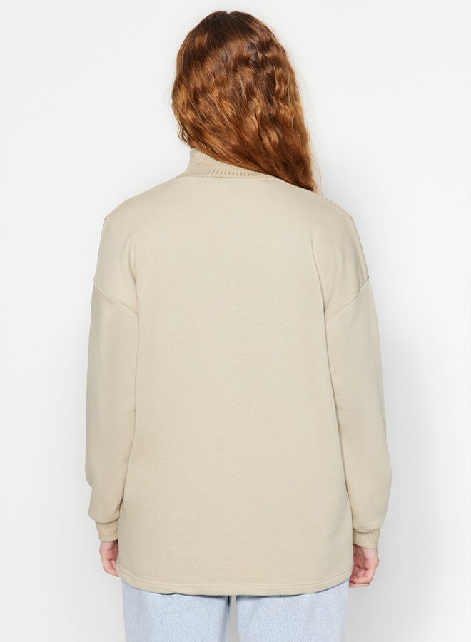trendyol Knitted Sweatshirt - Stone Zipper and Collar Detail - Image 5