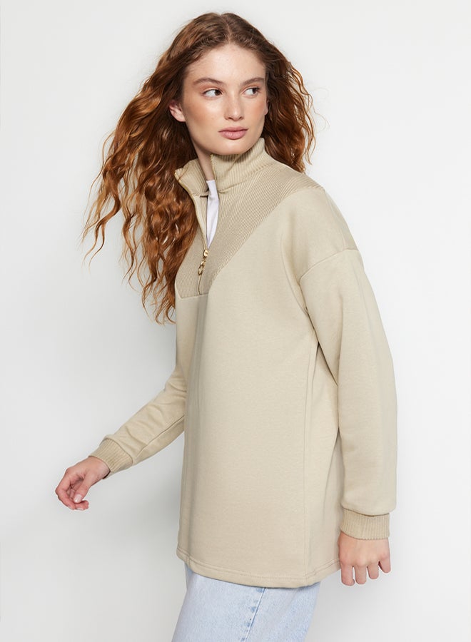 trendyol Knitted Sweatshirt - Stone Zipper and Collar Detail - Image 3