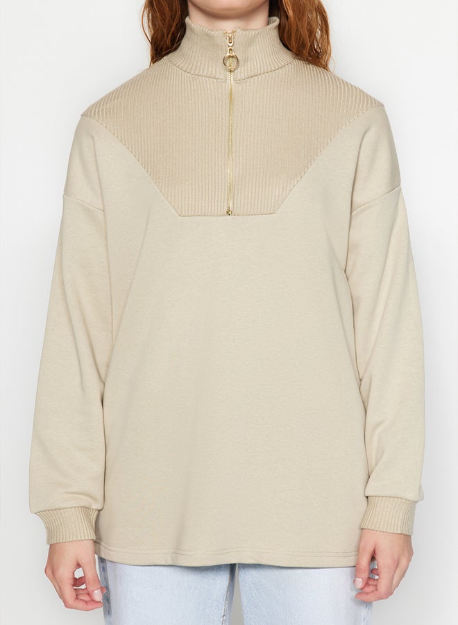 trendyol Knitted Sweatshirt - Stone Zipper and Collar Detail - Image 4